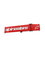 Alpinestars Supertech Goggles Strap, correa de repuesto para gafas de motocross, roja con logotipo y texto de Alpinestars en blanco, clips de ajuste negros y tejido elástico trenzado.