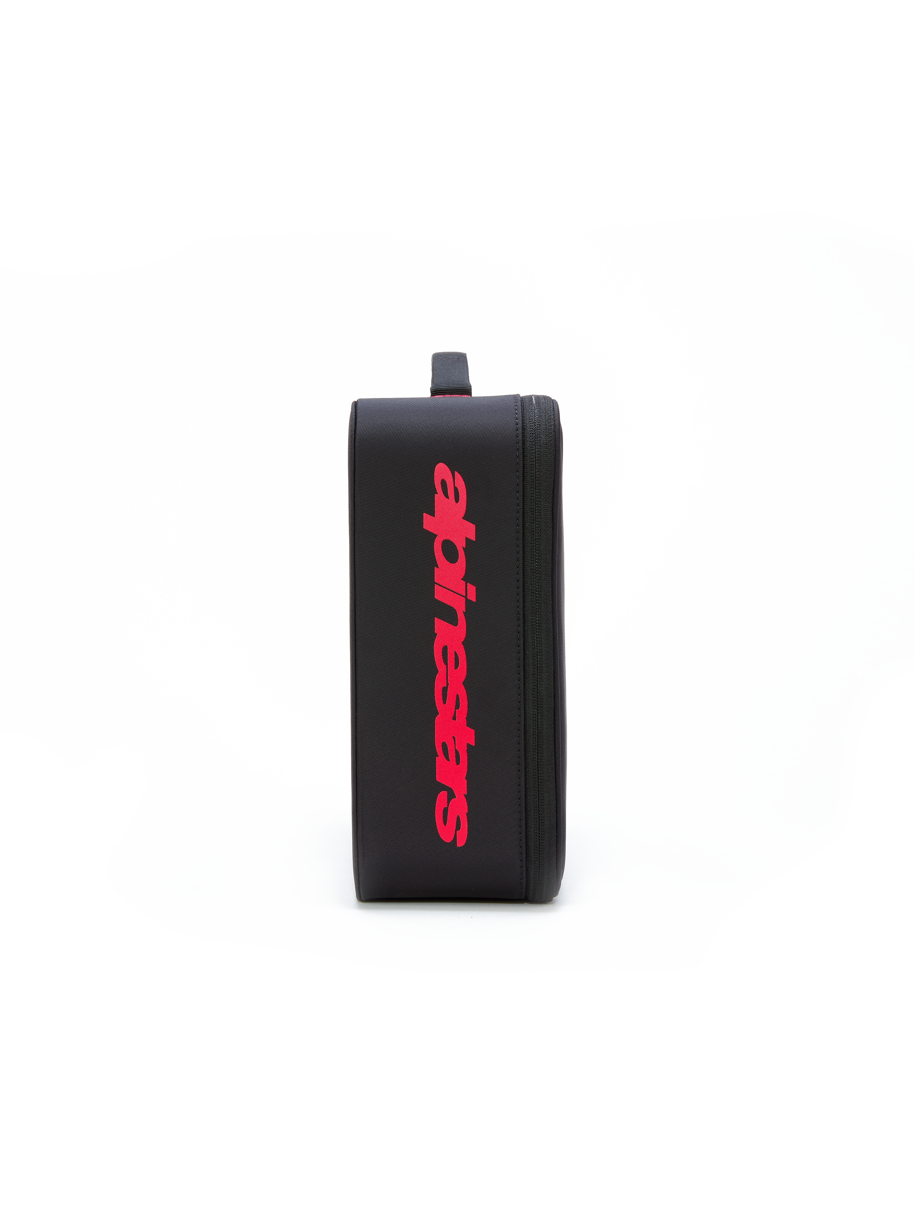Estuche para Gafas Alpinestars Supertech Vision, accesorio para gafas de motocross, negro con logotipo vertical grande en rojo, estuche de almacenamiento rectangular estructurado con cierre de cremallera y asa acolchada