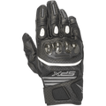 Guantes Alpinestars Women's SPX Air Carbon V2, negro y antracita, guantes de moto de puño corto con protección de nudillos en fibra de carbono, paneles de malla y cuero perforado para ventilación, franja de acento blanca y marca SPX.