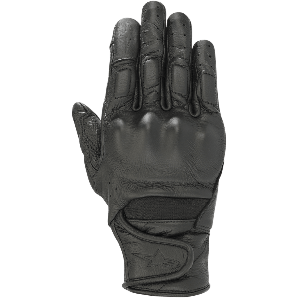 Alpinestars Stella Vika V2 Gloves, guantes de moto para mujer, cuero negro, con dedos perforados para ventilación, protección viscoelástica en los nudillos y un puño corto con correa de velcro y logo de estrella