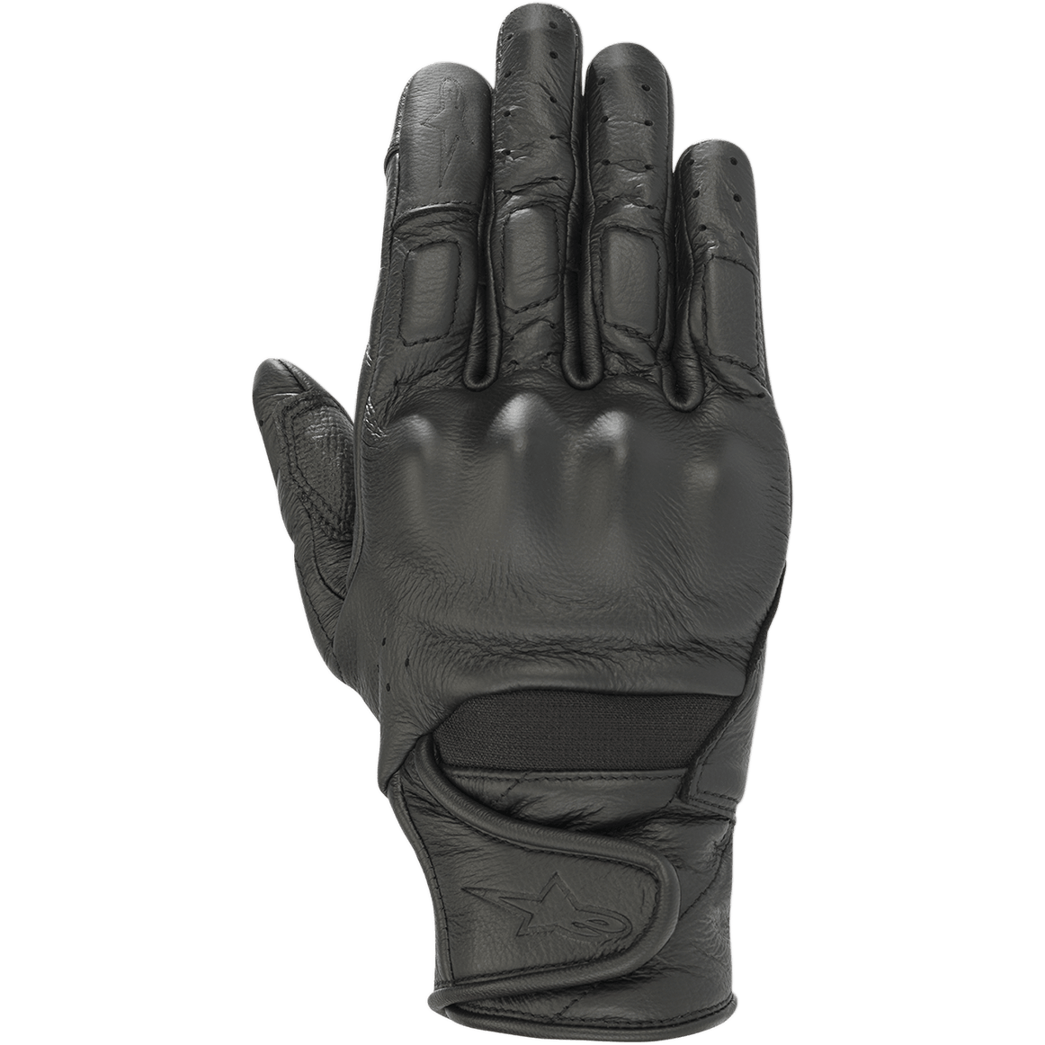 Alpinestars Stella Vika V2 Gloves, guantes de moto para mujer, cuero negro, con dedos perforados para ventilación, protección viscoelástica en los nudillos y un puño corto con correa de velcro y logo de estrella