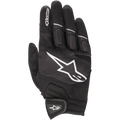 Guantes Alpinestars Atom, guantes ligeros para conducción de motocicleta, negros y blancos, con un gran logotipo de estrella blanca en el dorso, paneles de malla para ventilación, nudillos acolchados y cierre de muñeca seguro de gancho y bucle