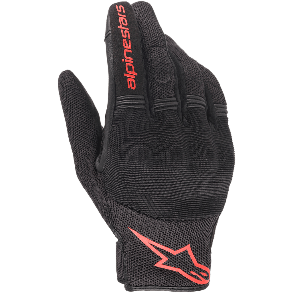 Alpinestars Copper Gloves, guantes de moto urbanos, negros y rojo flúor, con el logotipo y la marca Astars en rojo, construcción de malla y spandex con nudillos acolchados, equipamiento ligero para desplazamientos diarios