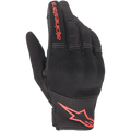 Alpinestars Copper Gloves, guantes de moto urbanos, negros y rojo flúor, con el logotipo y la marca Astars en rojo, construcción de malla y spandex con nudillos acolchados, equipamiento ligero para desplazamientos diarios