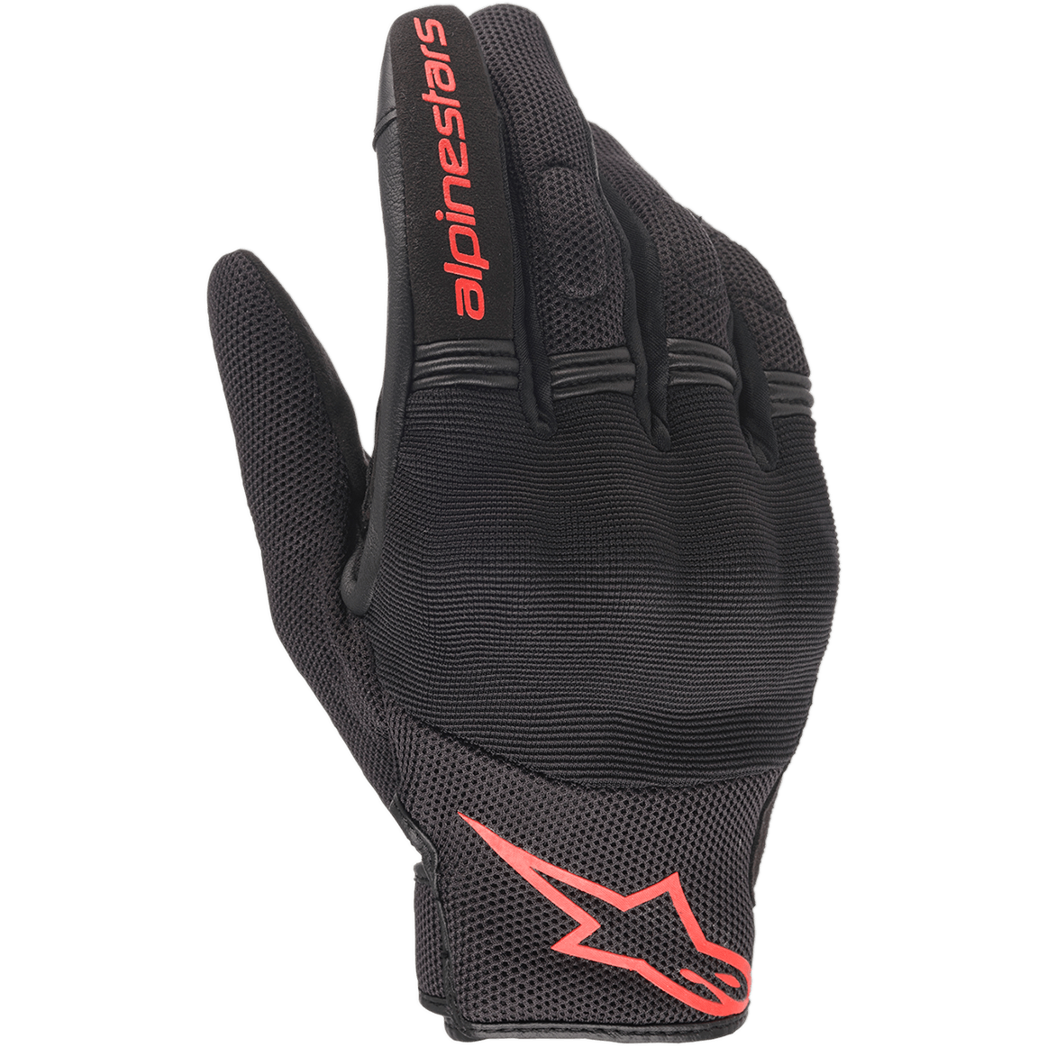 Alpinestars Copper Gloves, guantes de moto urbanos, negros y rojo flúor, con el logotipo y la marca Astars en rojo, construcción de malla y spandex con nudillos acolchados, equipamiento ligero para desplazamientos diarios