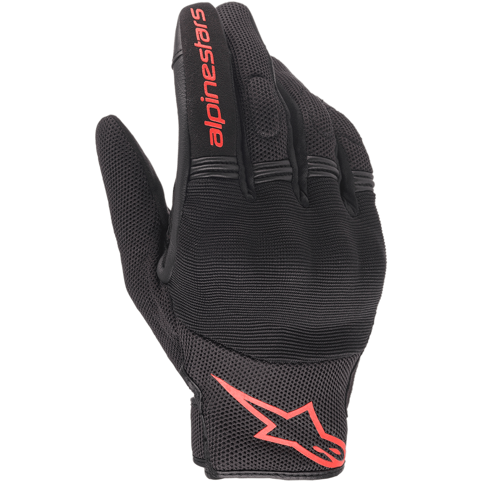 Alpinestars Copper Gloves, guantes de moto urbanos, negros y rojo flúor, con el logotipo y la marca Astars en rojo, construcción de malla y spandex con nudillos acolchados, equipamiento ligero para desplazamientos diarios