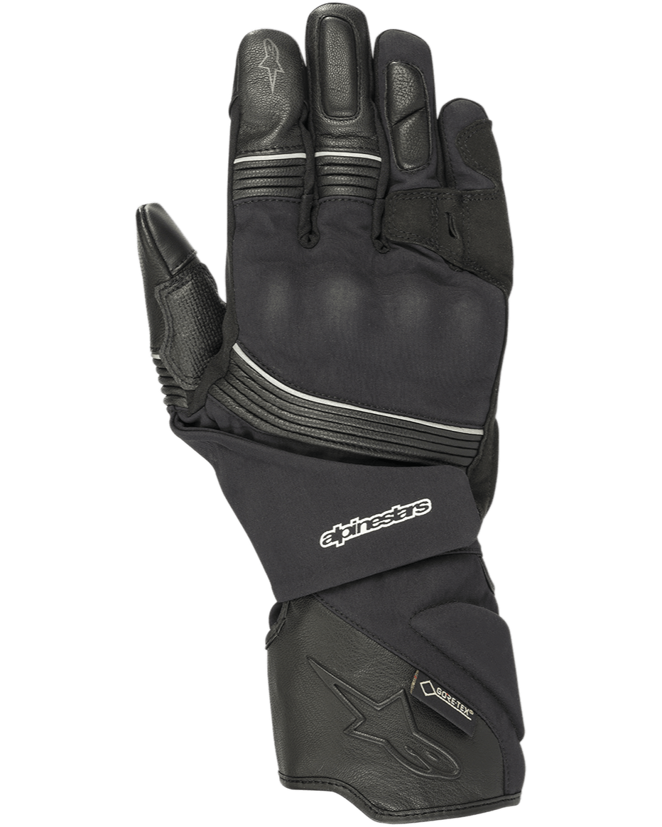 Alpinestars Jet Road Gloves, guantes de moto negros, impermeables Gore-Tex, construcción de cuero y tejido, puño largo tipo guantelete, protección de nudillos reforzada, ribetes reflectantes, equipo de touring aventura