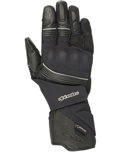 Alpinestars Jet Road Gloves, Black Motorcycle Gloves, Gore-Tex Waterproof, Leather and Textile Construction, Long Gauntlet Cuff, Reinforced Knuckle Protection, Reflective Piping, Adventure Touring Gear