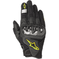 Alpinestars SMX-1 Air V2, guantes de moto, negros con detalles amarillo fluorescente, protector de nudillos de fibra de carbono, confección en malla y cuero perforado para mayor transpirabilidad, logotipo amarillo y detalles reflectantes plateados en el dedo índice
