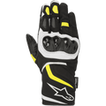 Alpinestars T-SP W Drystar® Gloves, guantes deportivos para moto, negros con detalles en amarillo flúor y blanco, protector de nudillos rígido, puño de longitud media con logotipo blanco, confección en tejido impermeable y softshell