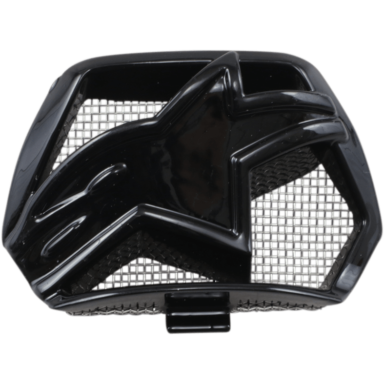 Alpinestars Supertech M10/M8, ventilación de mentón, pieza de repuesto de plástico negro brillante, con logotipo central en forma de estrella y rejilla de malla interna, accesorio de ventilación para casco de motocross