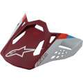 Alpinestars S-M8 Helmet Visor Contact, Motorcycle Helmet Visor, Matte Red and Light Gray, featuring white star logo, aerodynamic design with geometric cutouts, red and blue stripe accents
