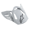 Visera Alpinestars Supertech M10 Dyno Matte White, visera de casco para motocross, blanca mate con logotipos de estrella negros, visera de competición con recortes geométricos para el flujo de aire, acabado mate y diseño aerodinámico