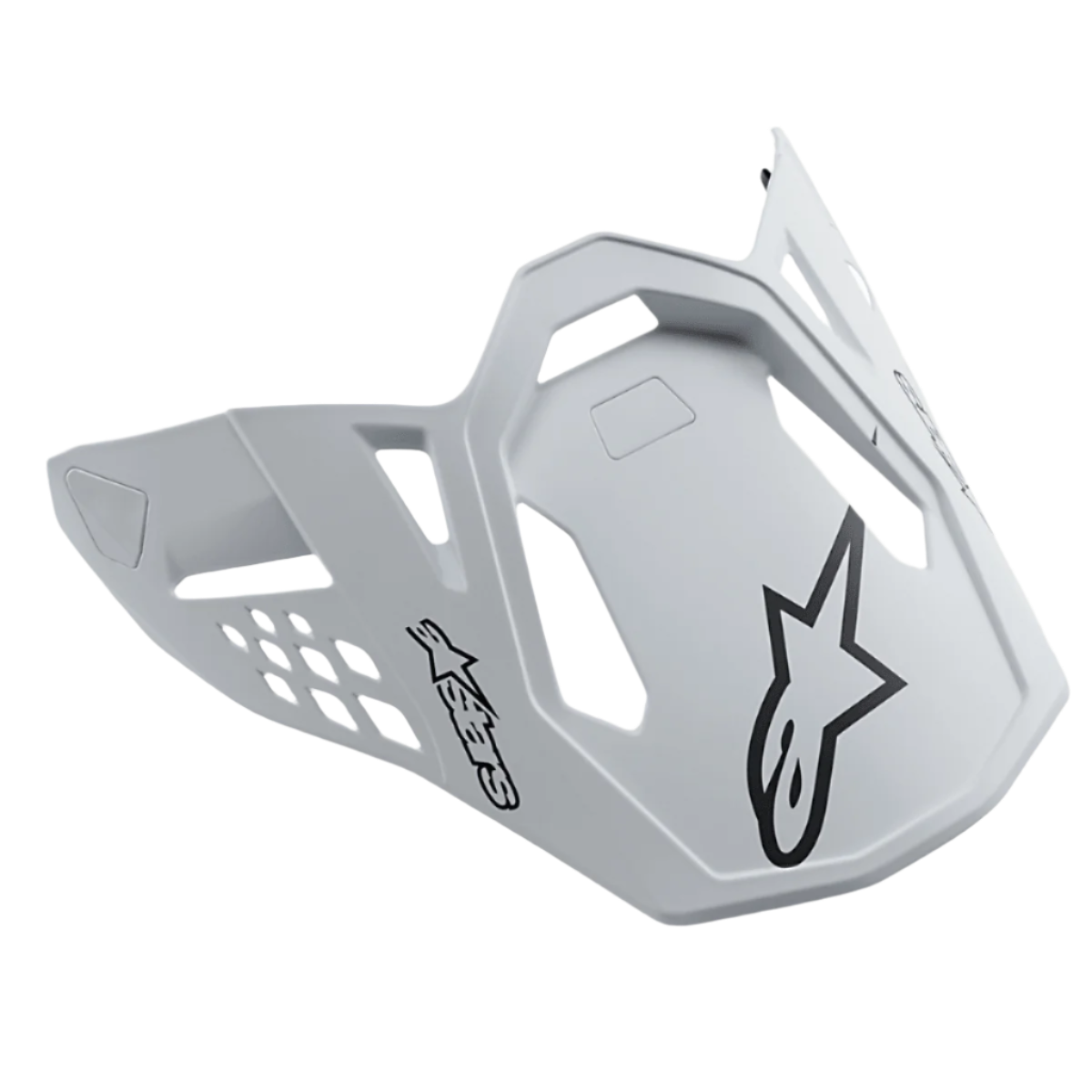 Visera Alpinestars Supertech M10 Dyno Matte White, visera de casco para motocross, blanca mate con logotipos de estrella negros, visera de competición con recortes geométricos para el flujo de aire, acabado mate y diseño aerodinámico