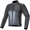 Chaqueta de cuero Alpinestars Stella Vika V2, chaqueta de moto para mujer, azul metálico, elegante confección en cuero con paneles elásticos de aramida mate, cuello alto, cremallera frontal, diseño entallado que realza la figura