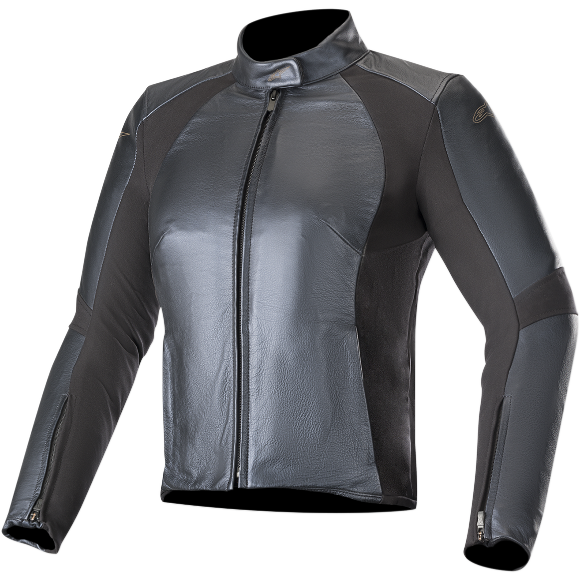 Chaqueta de cuero Alpinestars Stella Vika V2, chaqueta de moto para mujer, azul metálico, elegante confección en cuero con paneles elásticos de aramida mate, cuello alto, cremallera frontal, diseño entallado que realza la figura
