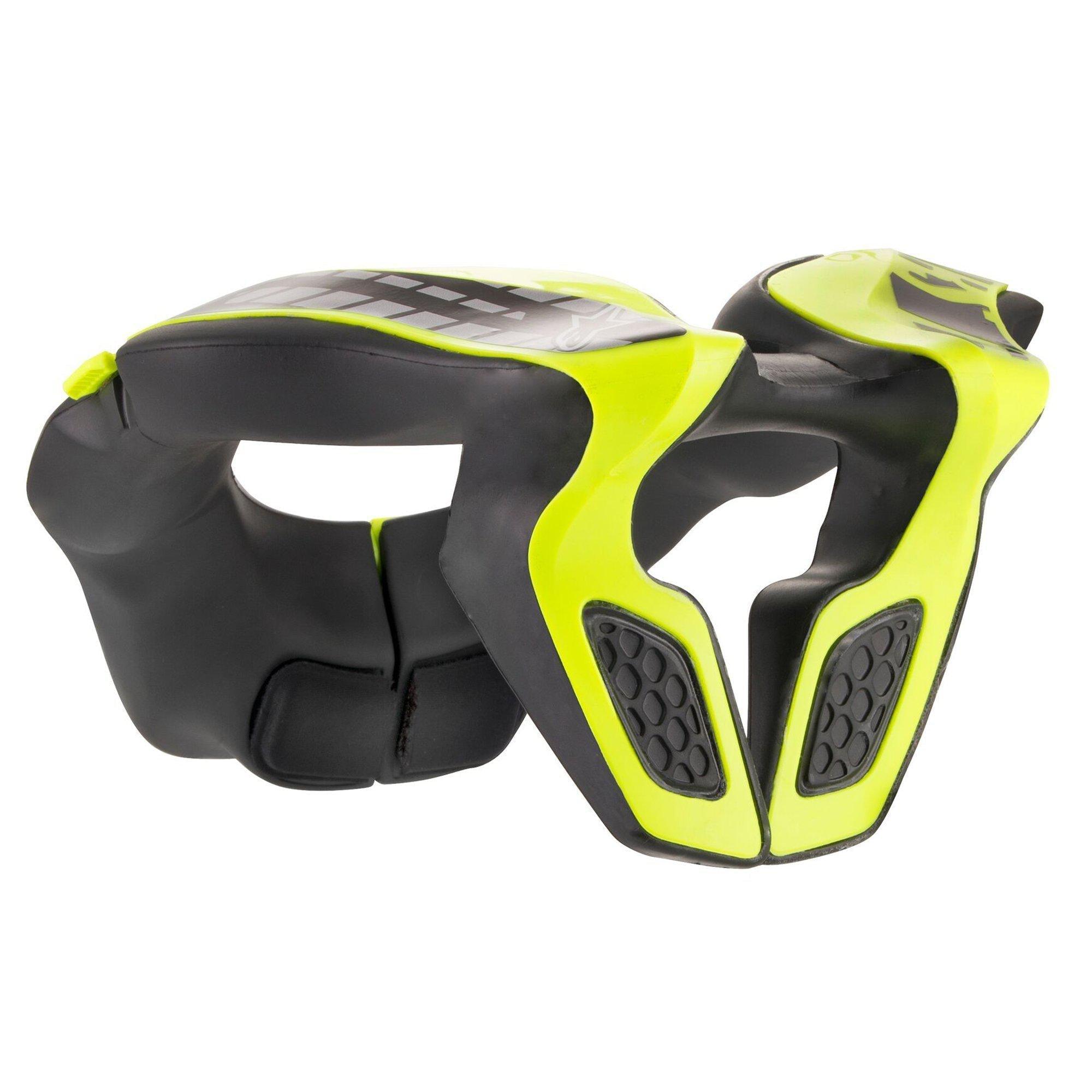 Alpinestars Youth Neck Support, protector de cuello para motocross, negro y amarillo flúor, con un chasis de polímero inyectado amarillo brillante y acolchado de espuma EVA negra, diseño ergonómico para jóvenes pilotos, equipo de seguridad para motocross y off-road