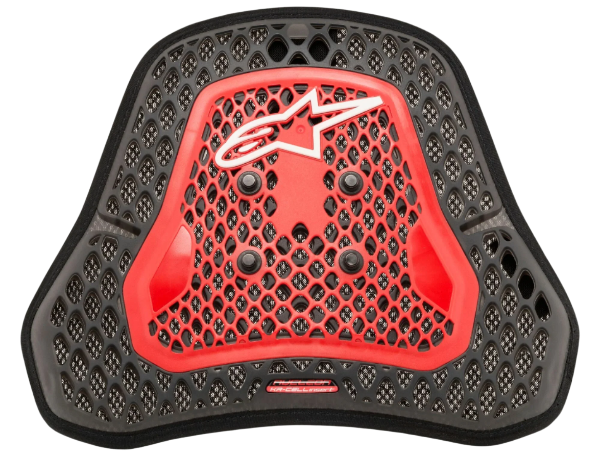 Alpinestars Nucleon KR-Cell Ci S Chest Protector, Transparent Smoke Red and Black, featuring a honeycomb cell micro-structure, four black mounting buttons, white Alpinestars logo, lightweight ergonomic protective insert for motorcycle racing and sport riding
