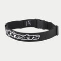 Alpinestars Pit Radio Belt, cinturón técnico de trabajo negro, con logo de Alpinestars bordado en blanco, cierre de hebilla de clip de plástico y material de poliéster elástico para uso de mecánicos en boxes.