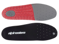 Alpinestars Footbed Tech 7, Replacement Insole for Tech 7 Motocross Boots, Dark Gray Red, features black top surface with white branding and red and gray textured underside, perforated for breathability