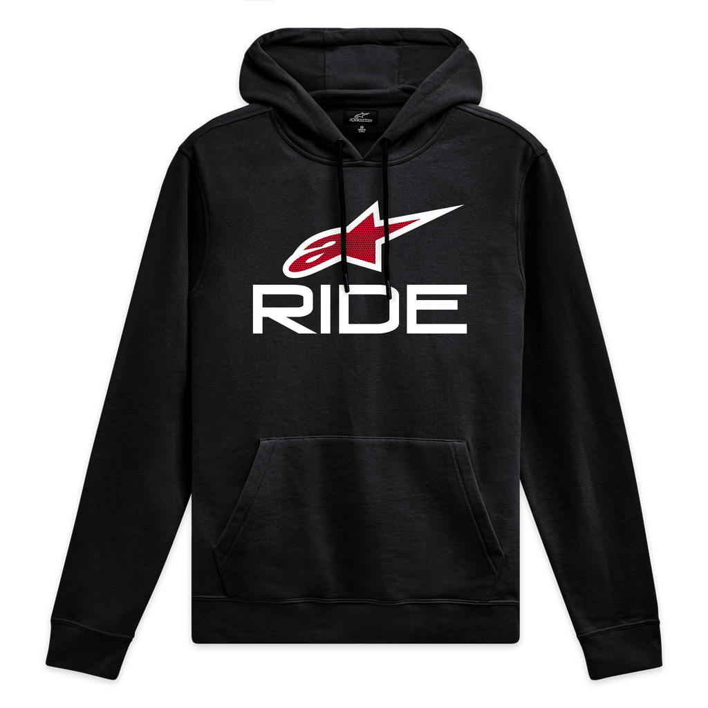 Alpinestars Sudadera Con Capucha Ride 4.0, sudadera negra con capucha con logotipo frontal en blanco y rojo y forro de jersey