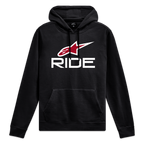 Alpinestars Sudadera Con Capucha Ride 4.0, sudadera negra con capucha con logotipo frontal en blanco y rojo y forro de jersey