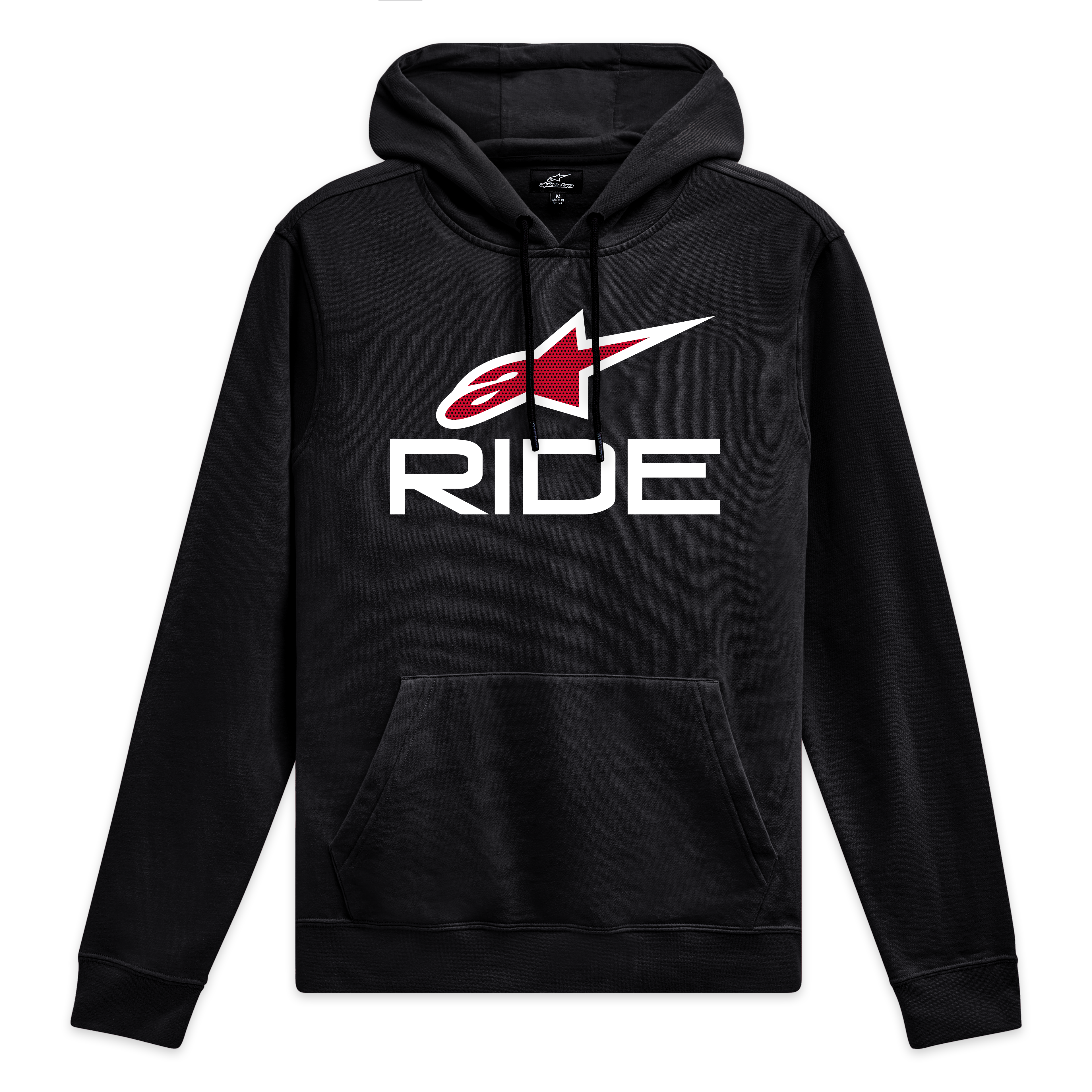 Alpinestars Sudadera Con Capucha Ride 4.0, sudadera negra con capucha con logotipo frontal en blanco y rojo y forro de jersey