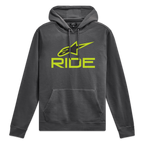 Alpinestars Sudadera Con Capucha Ride V 3, sudadera de forro polar gris carbón con logotipo Ride verde lima en el pecho y cordones a juego, ropa deportiva