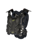 Alpinestars A-1 Roost Guard, peto protector para motocross, negro antracita con detalles en amarillo neón, placas rígidas con diseño de panal perforado, acolchado de espuma bio-foam, correas ajustables, protección corporal ligera para off-road