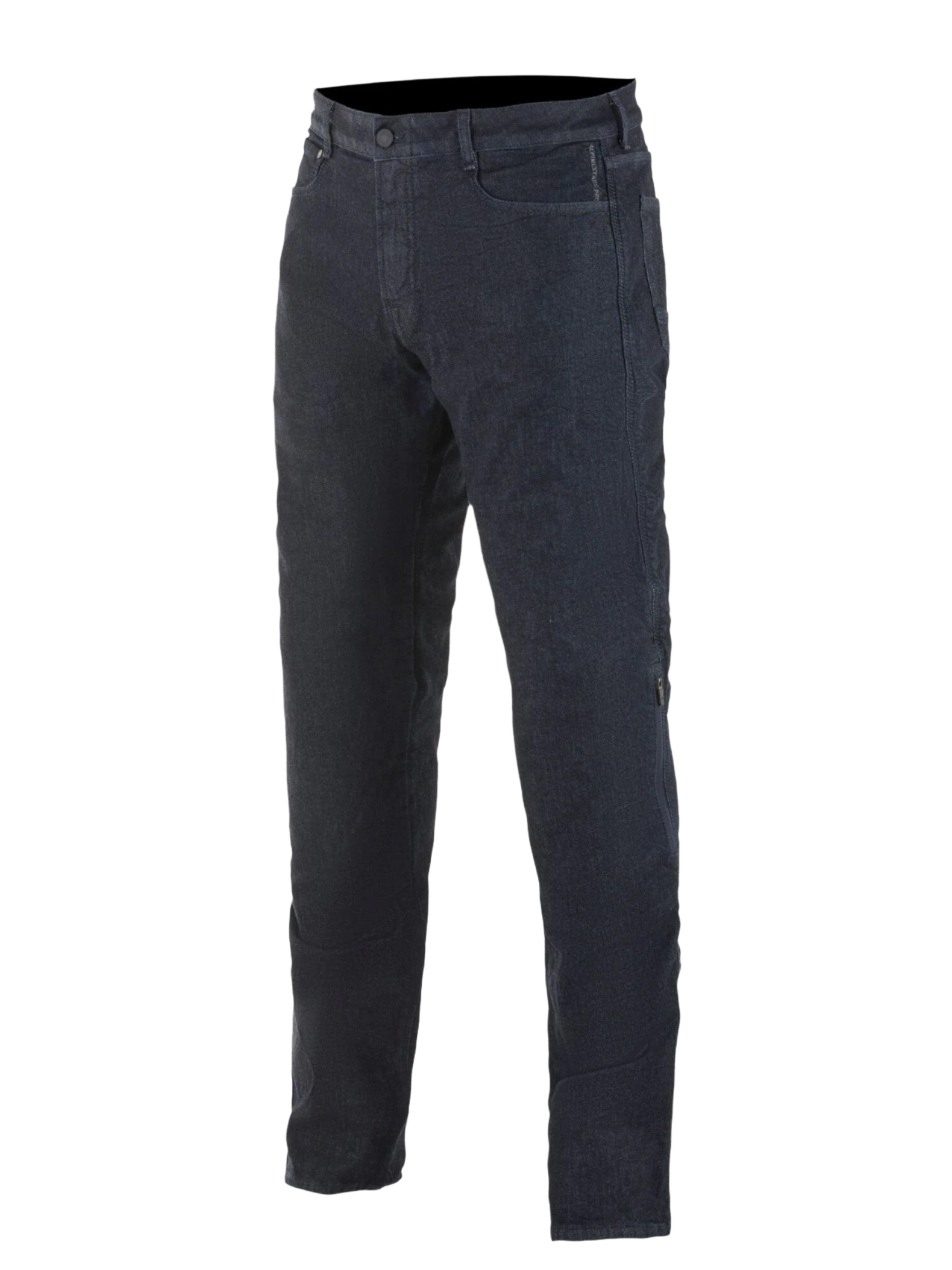 Alpinestars Copper Out V2 Riding Denim, pantalones vaqueros de moto, azul Rinse Plus Blue, corte recto, denim de confort de 13 oz, estilo de cinco bolsillos, con cremallera externa para acceso a las protecciones de rodilla, ropa de moto urbana