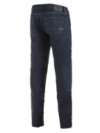 Alpinestars Copper Out V2 Riding Denim, Motorcycle Riding Jeans, Rinse Plus Blue, back view showing regular straight fit, leather patch on waistband, dark wash denim for urban road riding