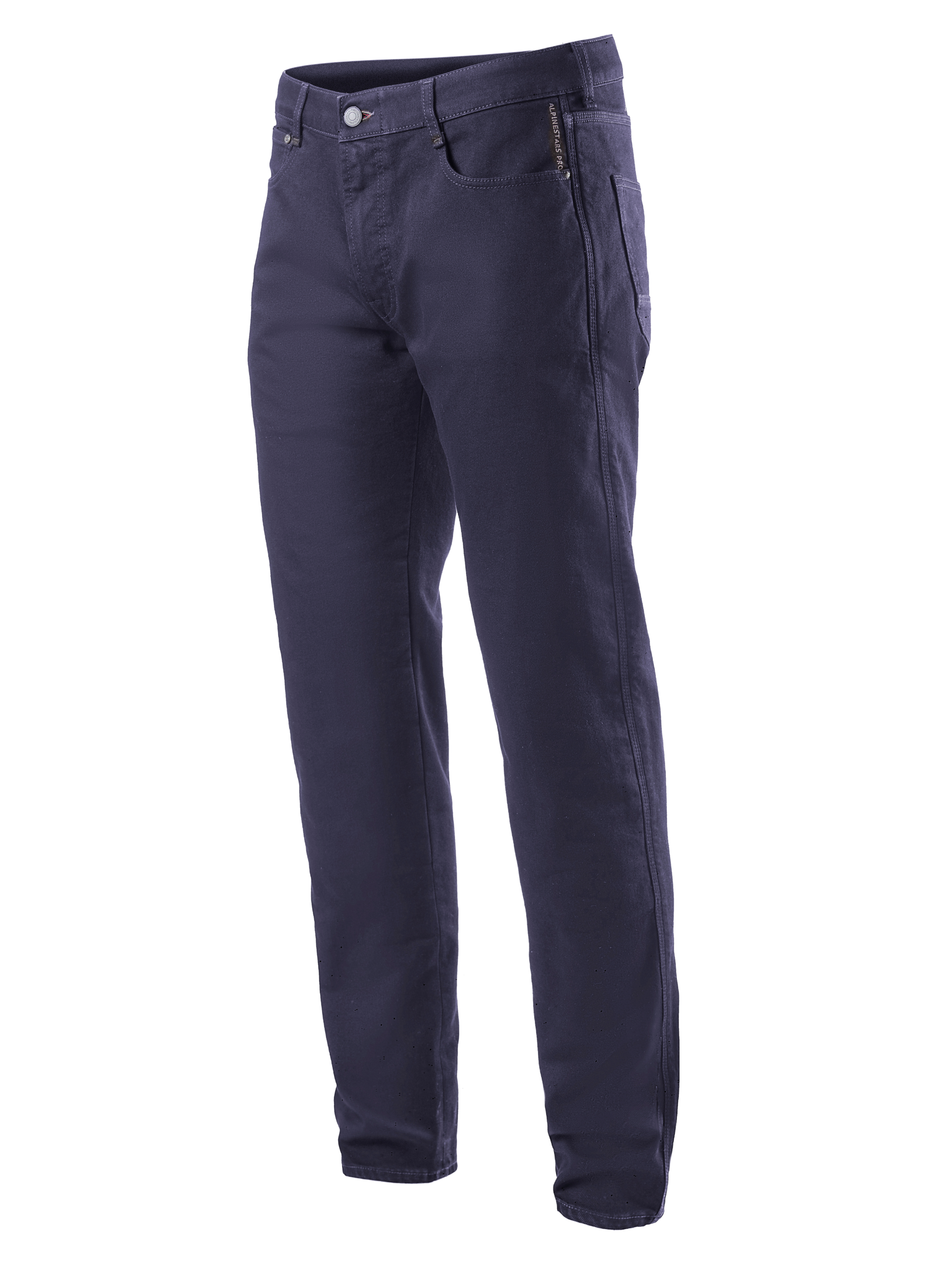 Alpinestars Copper V2 Denim Pants Largo Corto, pantalones vaqueros para moto, azul marino, diseño clásico de pierna recta, cierre de botón y cremallera, bolsillos frontales con bolsillo para monedas, trabillas para cinturón y confección en denim resistente