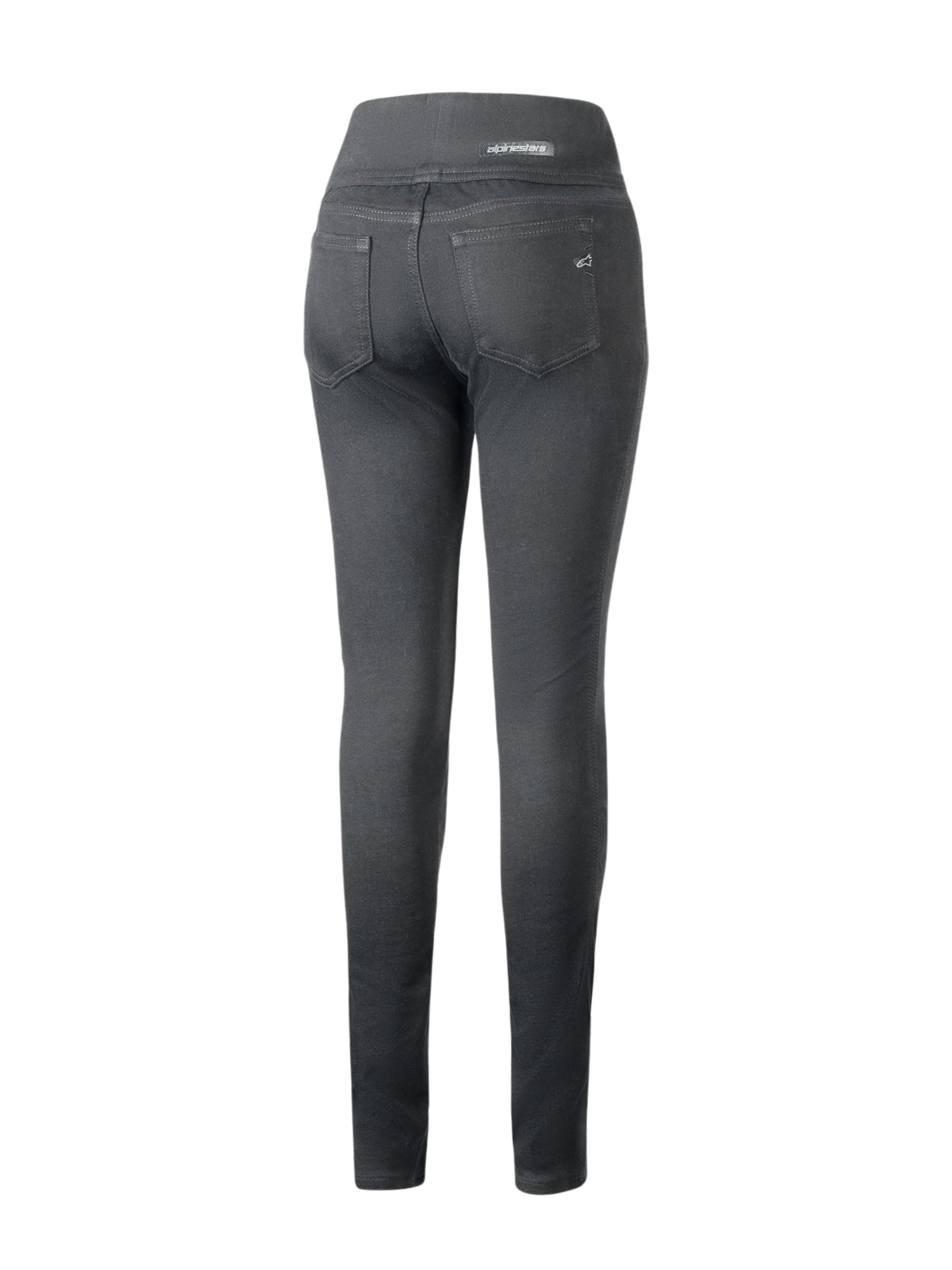 Alpinestars Shuri Women Leggings Summer, Black, Back view of slim-fit motorcycle leggings, featuring a high-waist design, two back pockets, and subtle Alpinestars branding on the pocket and waistband