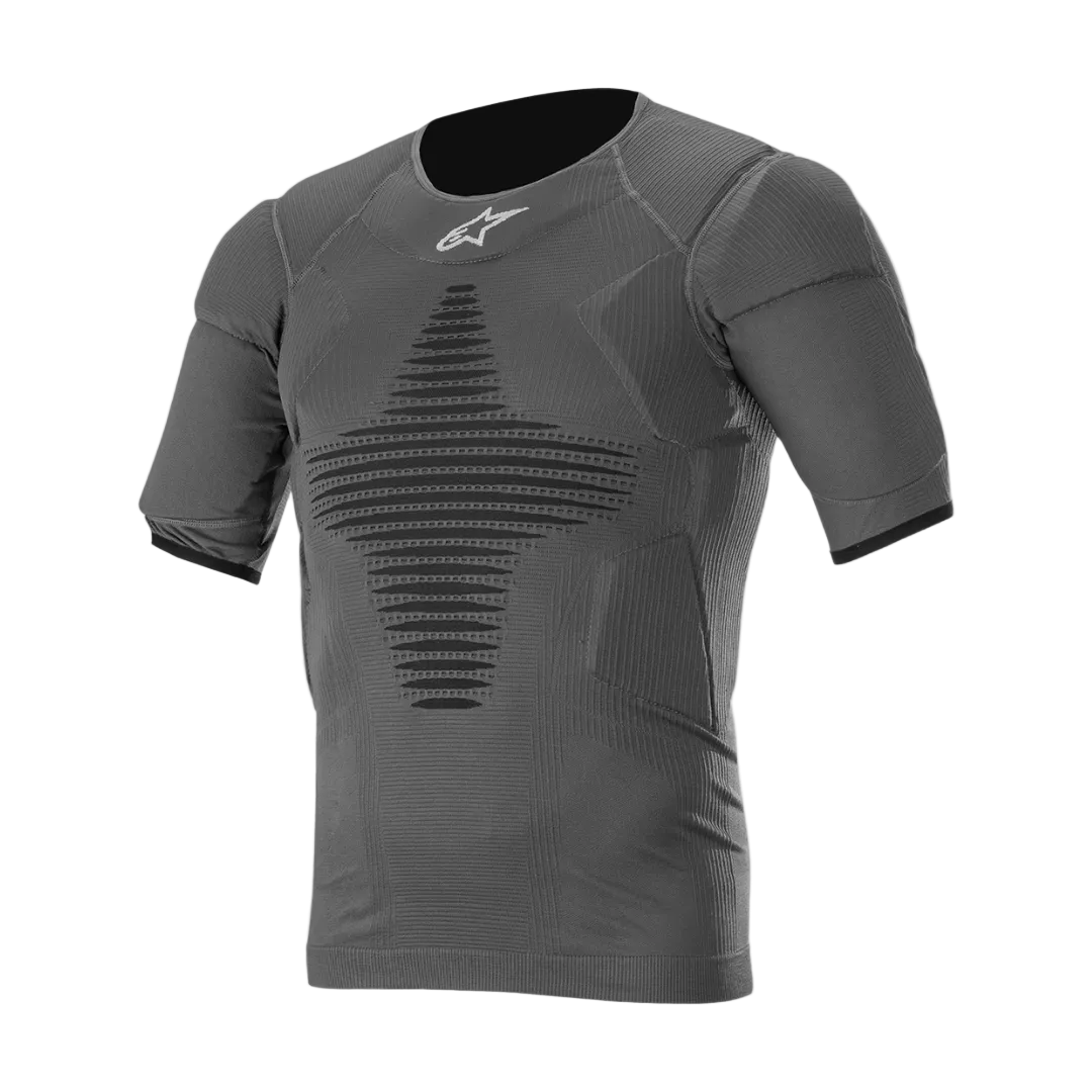 Alpinestars Capa Base Superior Roost, camiseta interior técnica de mangas cortas para motocross y off-road, hombre, color negro antracita, con zonas acolchadas de protección y tejido de punto transpirable