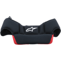 Supertech M10/M8 Helmet Crown Pads, replacement helmet accessory, Black and Red, featuring a white Alpinestars logo, soft cushioned mesh material with a curved ergonomic shape for interior helmet fit
