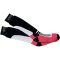 Alpinestars Road Racing Summer Socks, par de calcetines de competición para moto de media caña, negros, blancos y rojos, con puños negros y logotipo blanco, sección media con gráficos blancos y área del pie roja, construcción atlética transpirable