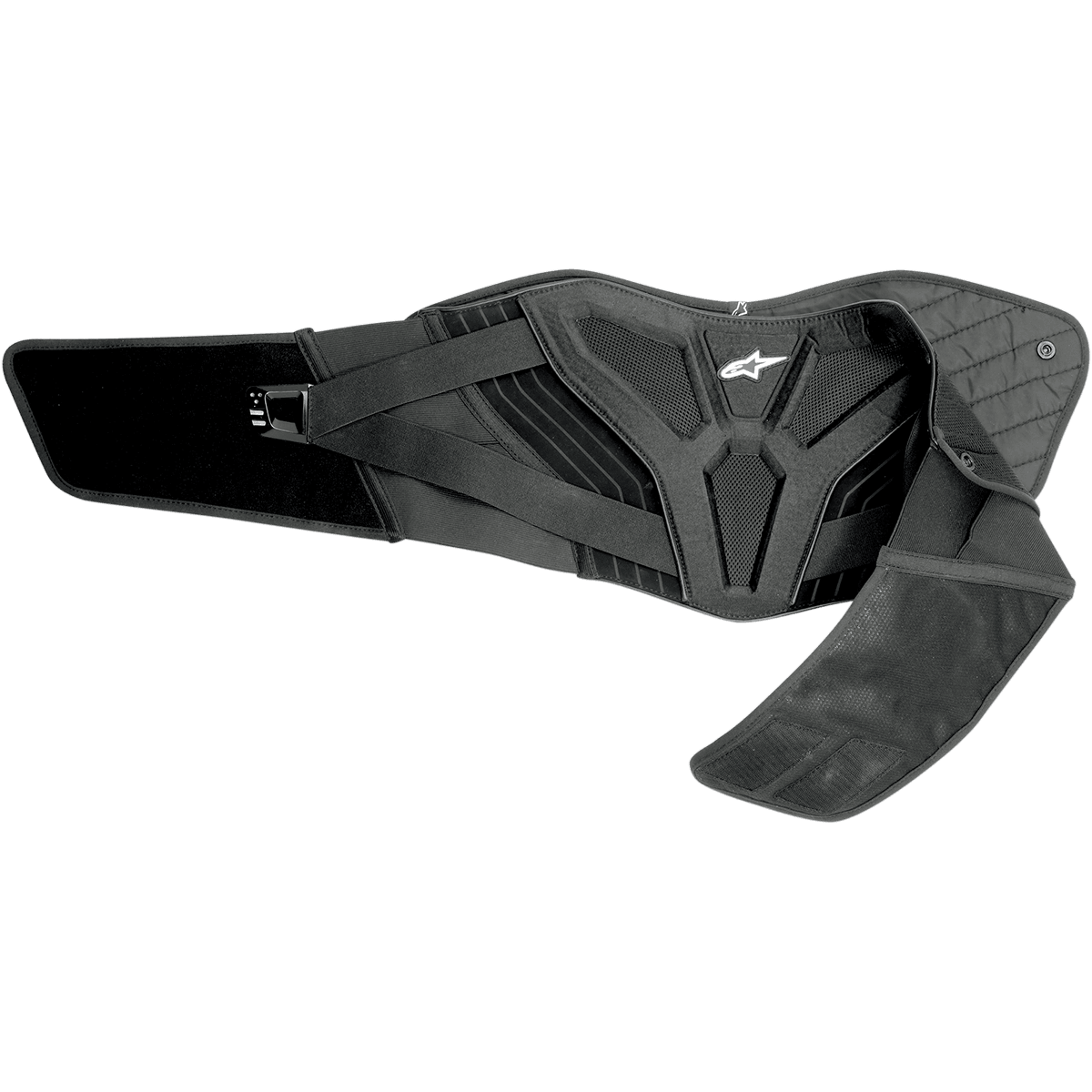 Alpinestars Touring Belt, faja lumbar negra para moto, con soporte ergonómico para la espalda baja, forro térmico acolchado, paneles de malla para ventilación, doble banda elástica en la cintura con logo blanco de Astars, equipo de protección para conducción en carretera y aventura