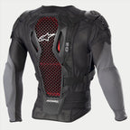 Alpinestars Bionic Plus V2 Protection Jacket, chaqueta de protección para motocross, negro y gris antracita con detalles de panal en rojo, vista posterior que muestra el protector de espalda con tecnología Nucleon Cell de Nivel 2, tejido de malla perforada y protecciones integradas en hombros y codos