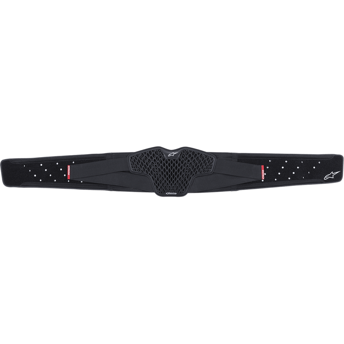 Alpinestars Youth Sequence Kidney Belt, cinturón lumbar de motocross para jóvenes, negro con panel de ventilación central de celdas TPR en nido de abeja, correas elásticas perforadas con etiquetas rojas y logos blancos, soporte ergonómico