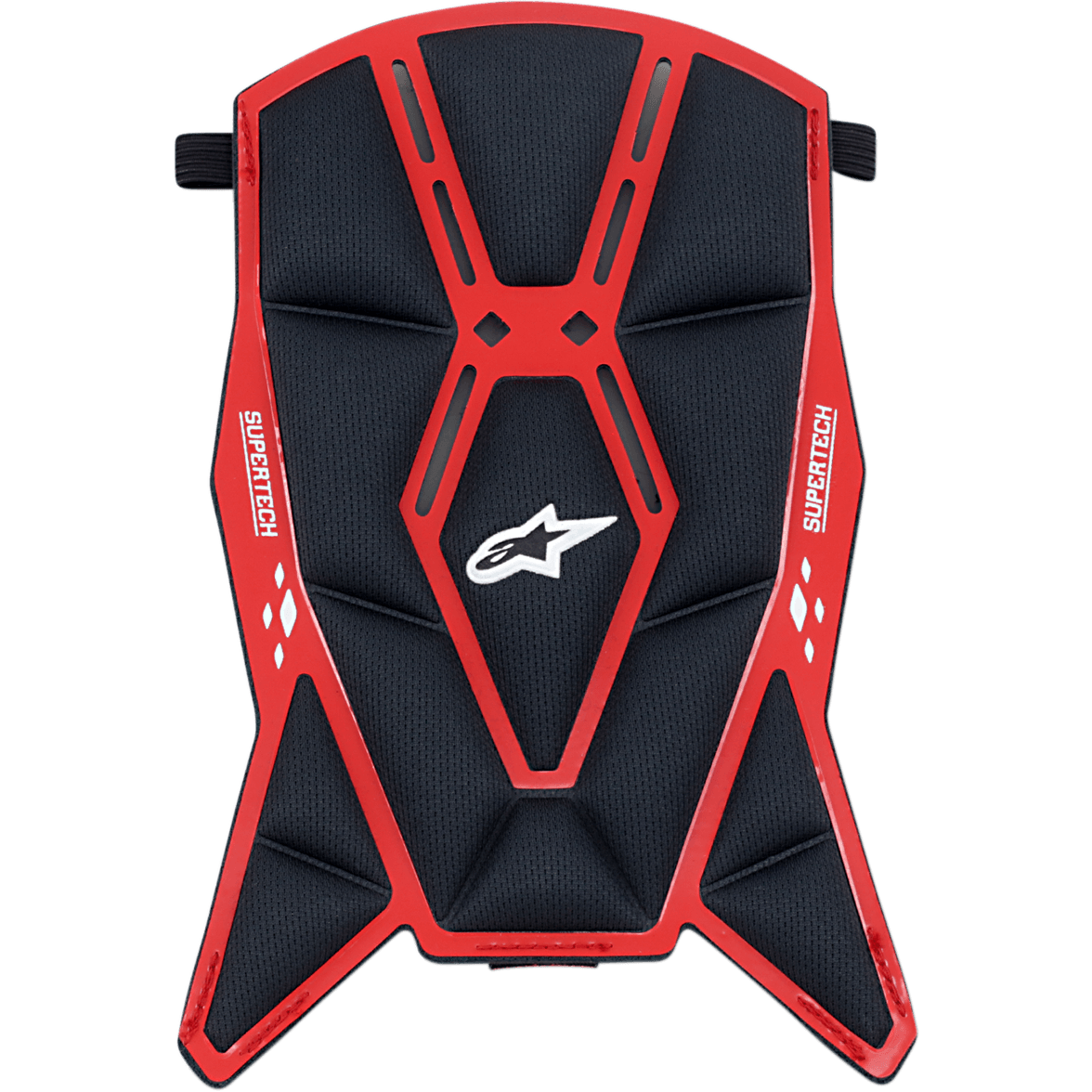 Almohadilla superior para casco Alpinestars Supertech M10/M8, acolchado de repuesto para casco, negro y rojo, con una construcción de malla acolchada y marco geométrico rojo, logo Astars blanco y marca Supertech, diseñado para el confort interior del casco de motocross