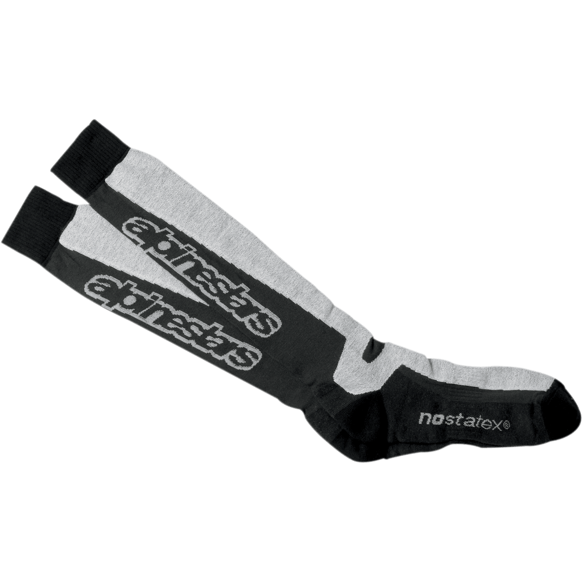 Calcetines Alpinestars Thermal Tech, calcetines de alto rendimiento para moto hasta la rodilla, negros y grises, tejido de punto técnico que absorbe la humedad con tecnología Nostatex y logotipo de Alpinestars