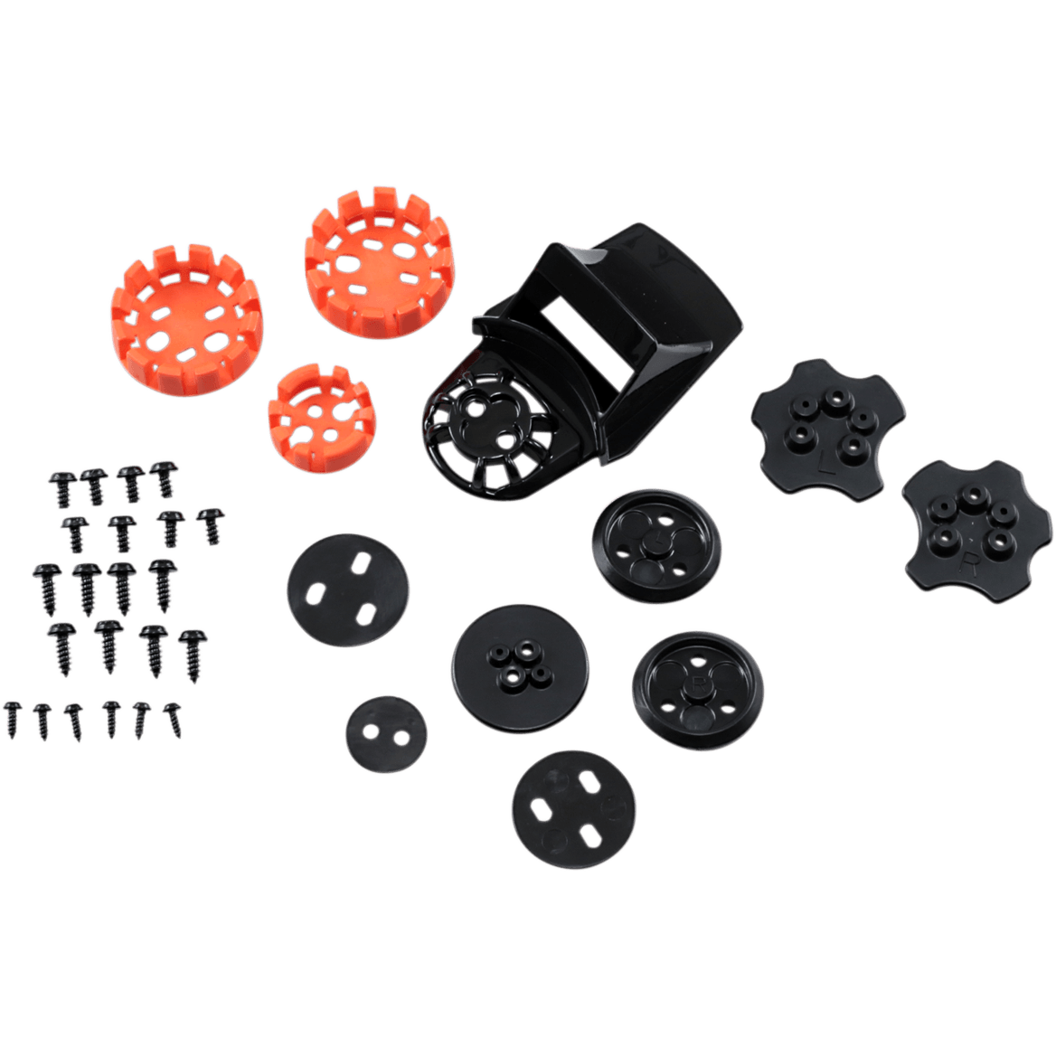 Alpinestars Supertech M10/M8, kit de conectores para visera de casco, negro y naranja, kit de piezas de repuesto con soportes de plástico negro, conectores circulares naranjas y tornillos metálicos, diseñado para la fijación segura de la visera en cascos de motocross